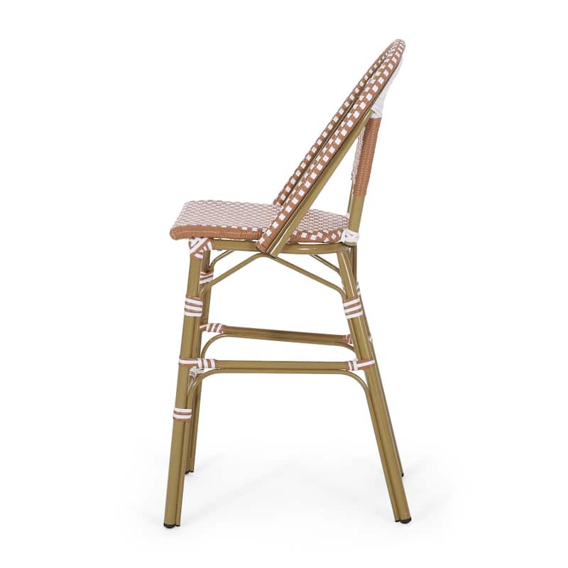 46 Inch Outdoor Barstool Chair Set of 2, Red White Brown Woven Wicker