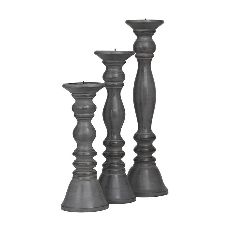 Wood Decorative Candle Holder - Set of 3 Dark Brown, Light Brown, Gray, Black - Roche River Decor