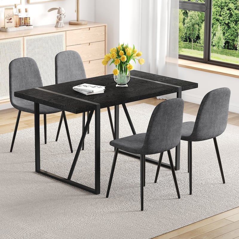 Rectangular Dining Table Set for 4, 55-Inch Wood Table with 4 Chairs, 5-Piece Modern Kitchen Table Set - Black,Dark Gray