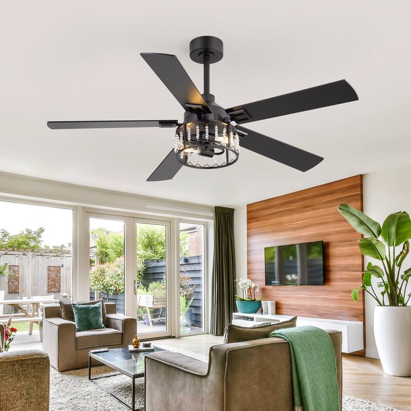 52-inch Reversible 5-Blade Crystal Ceiling Fan with Remote and Light Kit