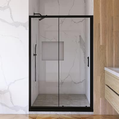 Single Sliding Framed Shower Door in Matte Black