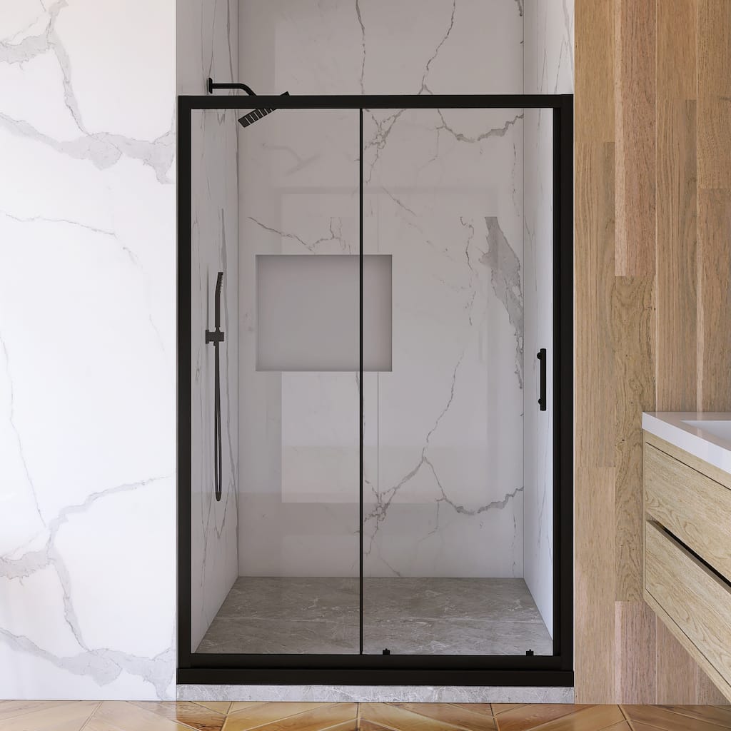 Single Sliding Framed Shower Door in Matte Black