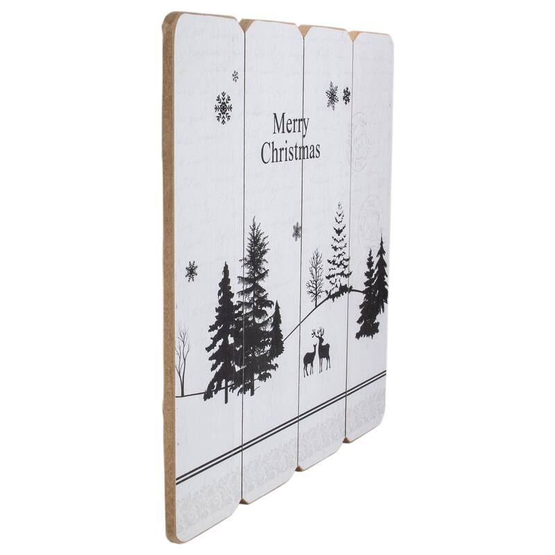 16" White Merry Christmas Post Card Winter Scene Wooden Wall Sign