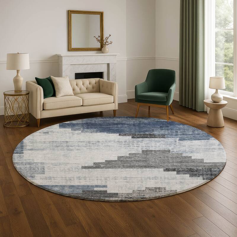 Premium Washable Super Soft Geo Global Mayfield Rug - 8' x 8' - Blue