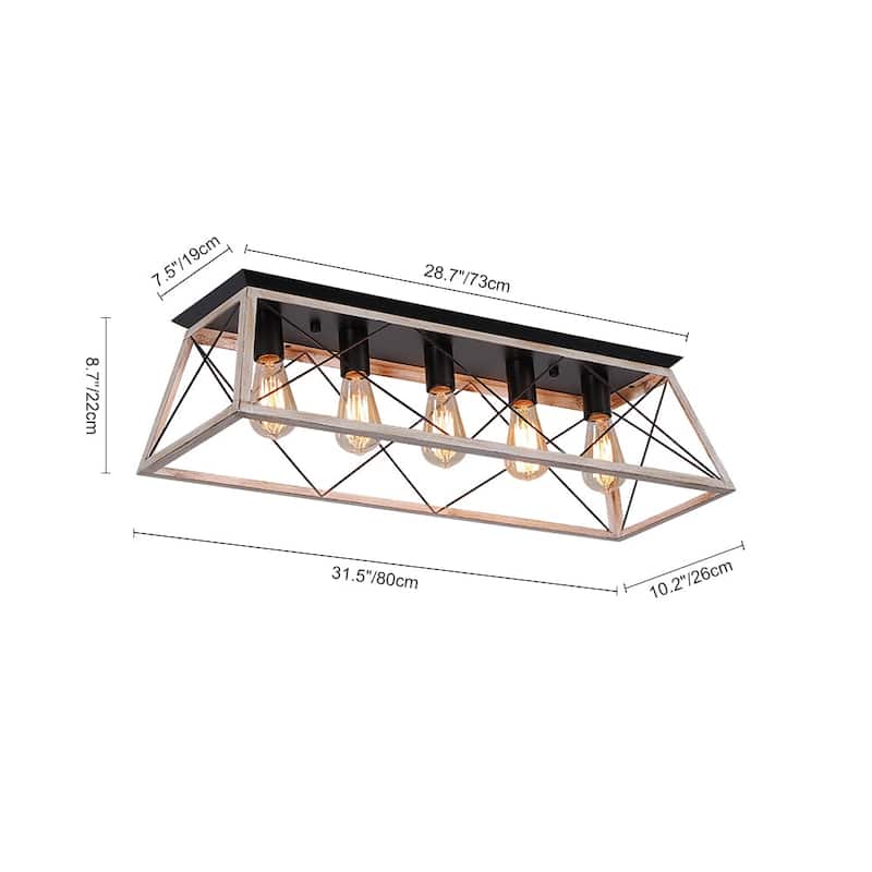 Rustic 5-Light Rectangular Cage Flush Semi Flush Mount - 31.5in
