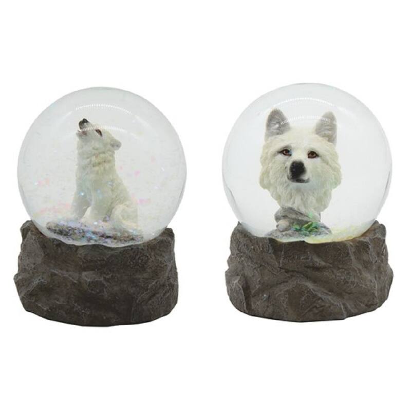 Q-Max 4"H 2-Piece Snow Wolf Glitter Snow Globe Set Statue Decoration Figurine