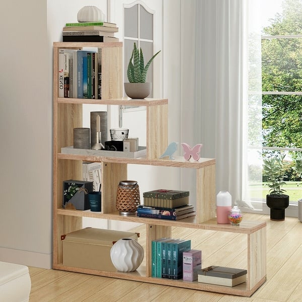 Shop 6 Cubes Ladder Shelf Corner Bookshelf Storage Bookcase