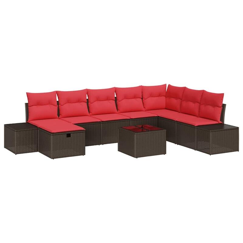 vidaXL 8/9 Garden Sofa Set with Cushions Black/Brown/Grey Poly Rattan - 125.6 x 82.3 x 27.2