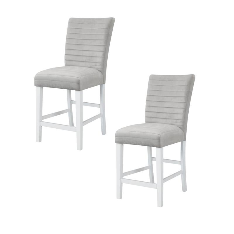 HomeRoots Set of Two 25" Gray and White Velvet and Solid Wood Counter Height Bar Chairs