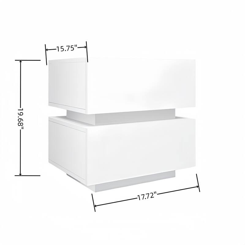 Modern Nightstand with Bluetooth Control RGB Led Light and Drawers