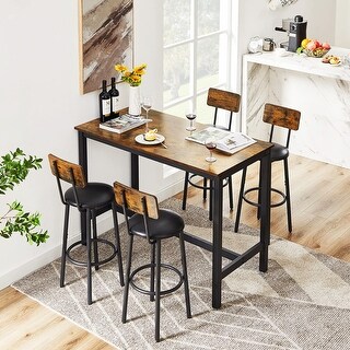 5 Piece Kitchen Table Set, Bar Table & Chairs Set for 4, 4 PU Stools