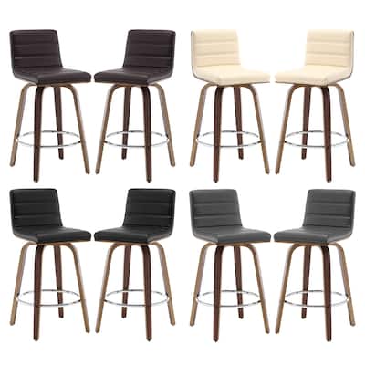 Modern Leather Upholstered Swivel Counter/Bar Stools, Set of 2