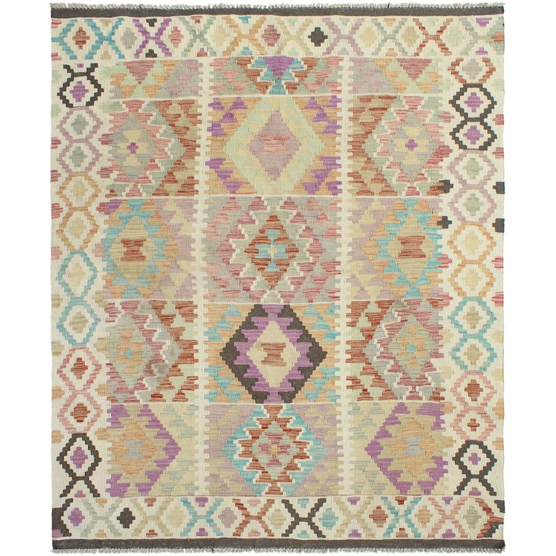 Sun Faded Flatweave Zadie Red/Ivory Rug - 5'1" x 6'6"