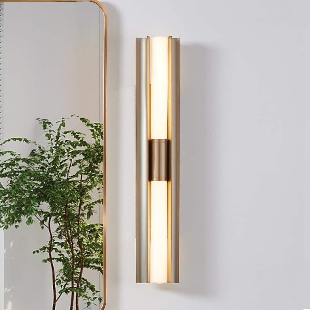 Thesis Colton 30-inch 2-light Champagne Gold 5CCT LED Vanity Light with Etched Opal Glass Shades