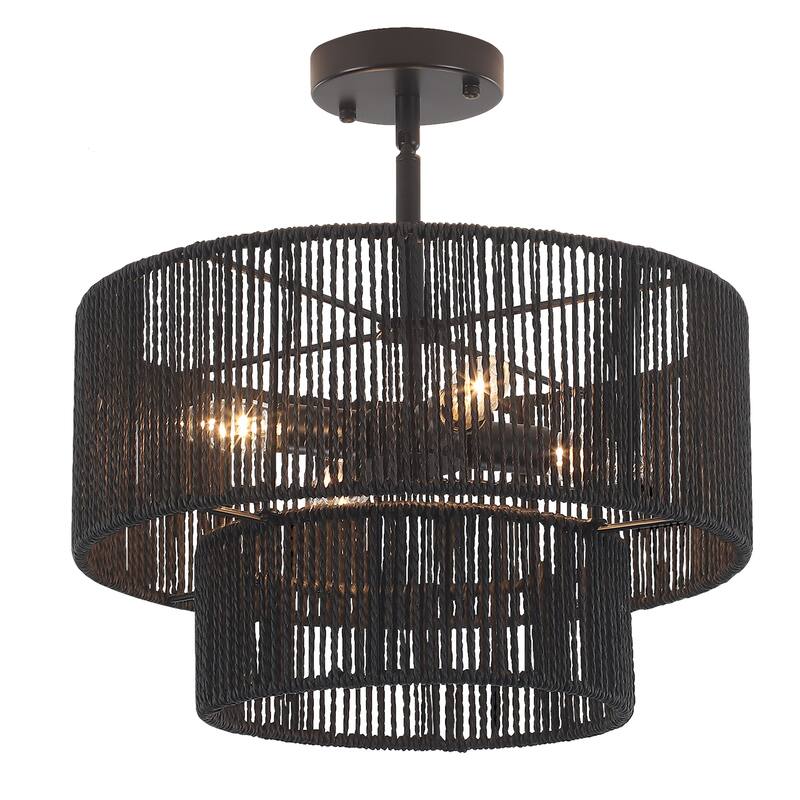 Starsky 4-Light 2-Tier Rattan Semi Flush Mount Ceiling Light