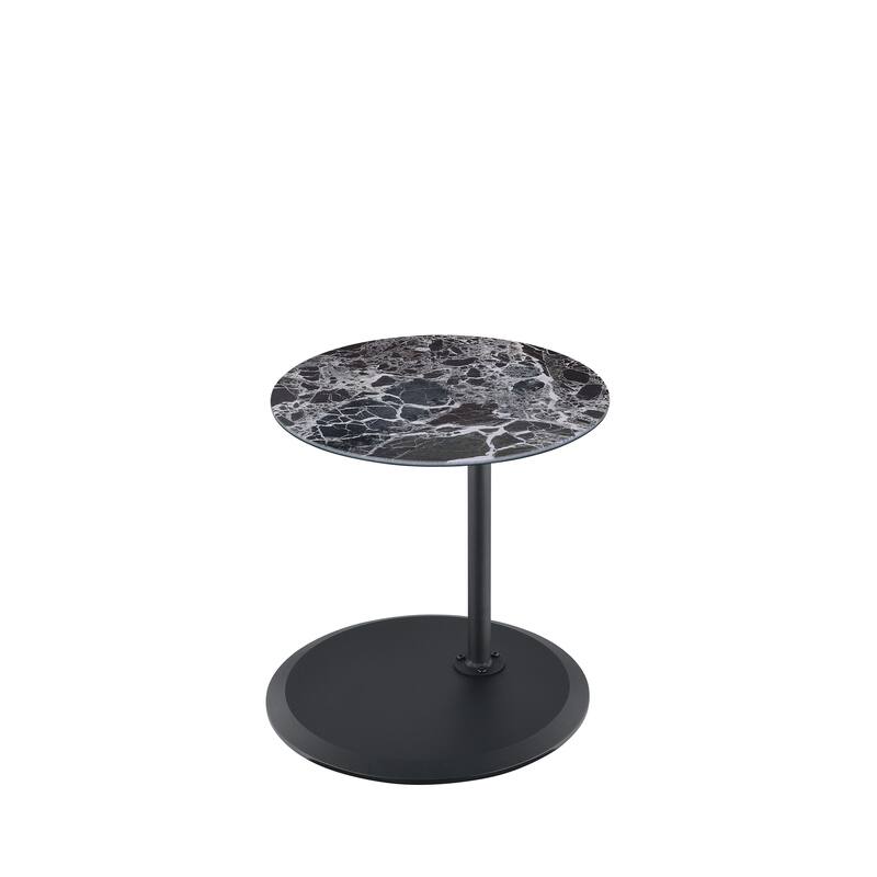 Round End Table with Height Adjustable Gray Marble Textured Top Bed
