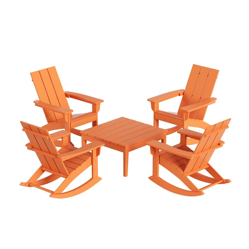 Shoreside 5-Piece Poly All Weather Rocking Chair Conversation Set