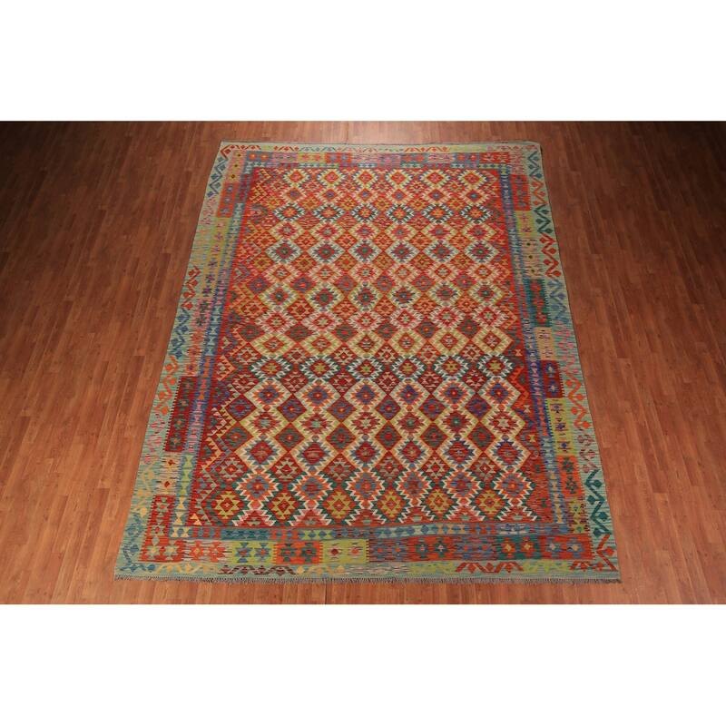 South Western Kilim Area Rug Hand-Woven Oriental Wool Carpet - 10'0" x 12'9"