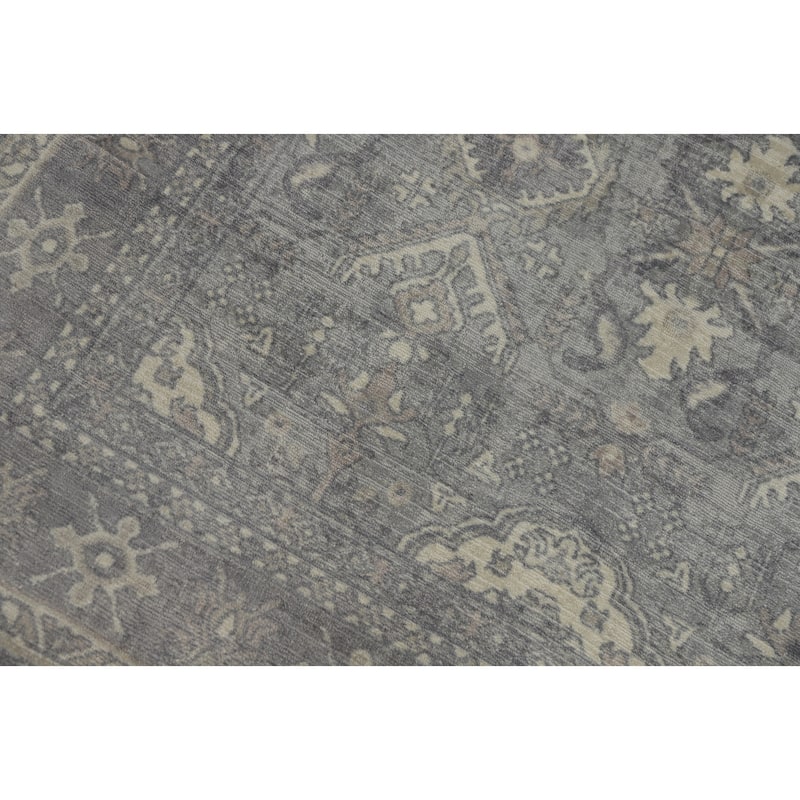 Hand-knotted Transitional Silk Carpet Grey Oushak Rug Geometric Oriental Area Rug - 7' 11'' X 4' 9''