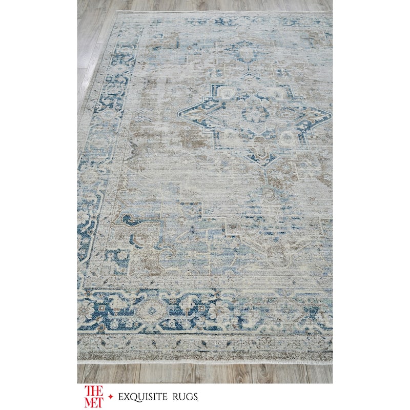 The Met X Exquisite Rugs Vintage Looms Rust/Navy Area Rug.