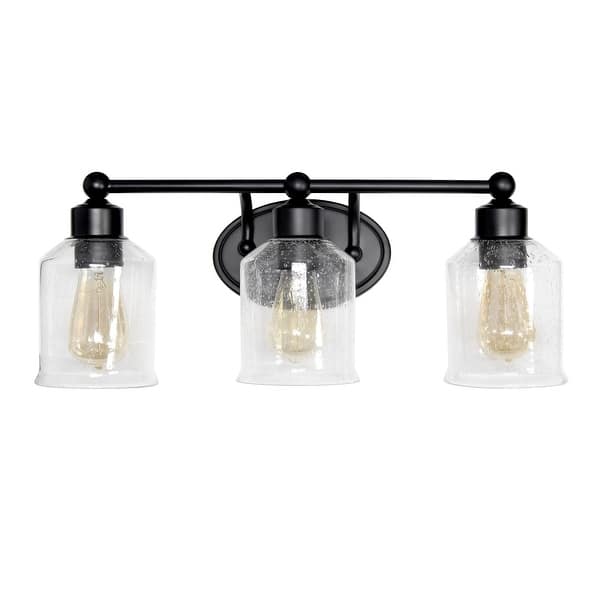 slide 2 of 4, Seeded Glass Shade 3-Light Uplight Downlight Vanity Wall Sconce - 22" - Black