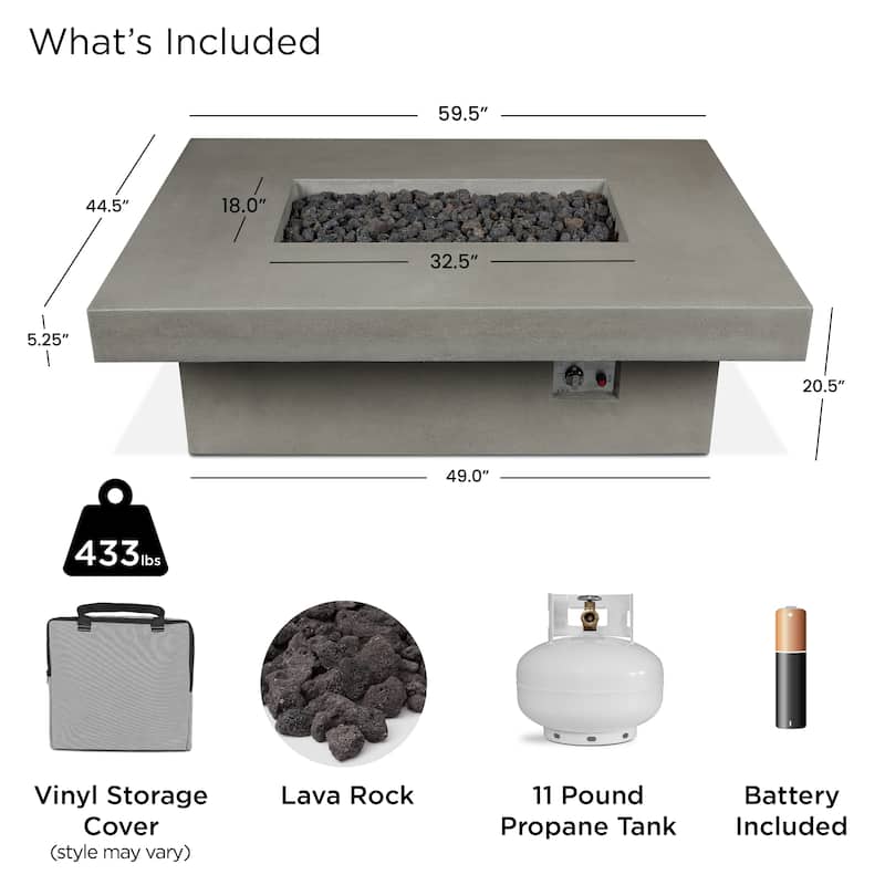 Lindon 60" Fire Pit with Hidden Tank Made in USA by Real Flame Ash Finish