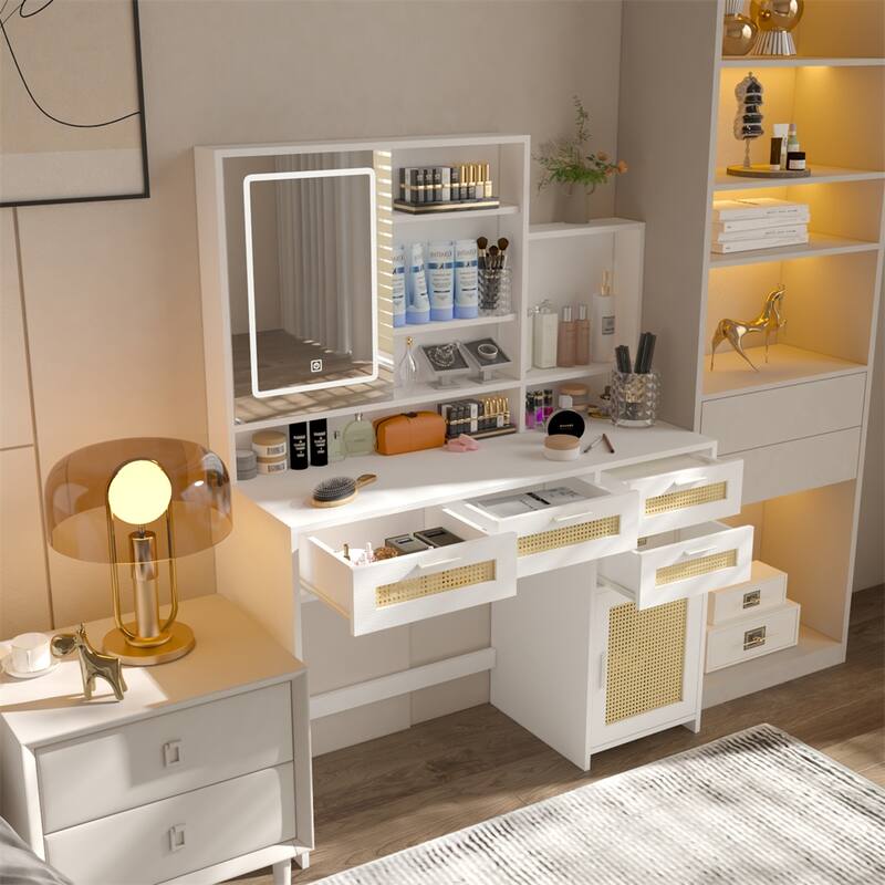 Makeup Vanity with Lights in 3 Colors & Openable Mirror, 4 Drawers