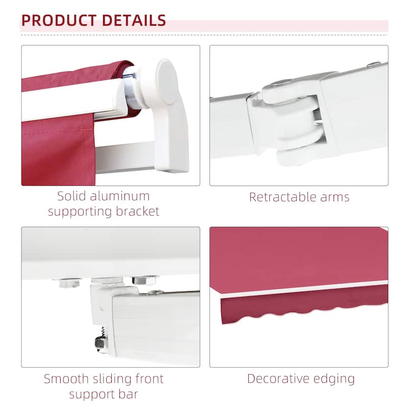 13' x 8' Manual Retractable Patio Awning with UV & Water-Resistant Fabric, Aluminum Frame for Deck, Balcony, Yard in Wine Red