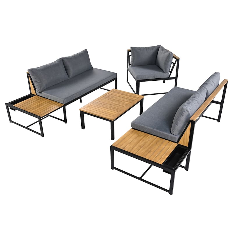 4-Piece Outdoor Sofa Set with Waterproof Cushions and Durable Iron-Wood Design