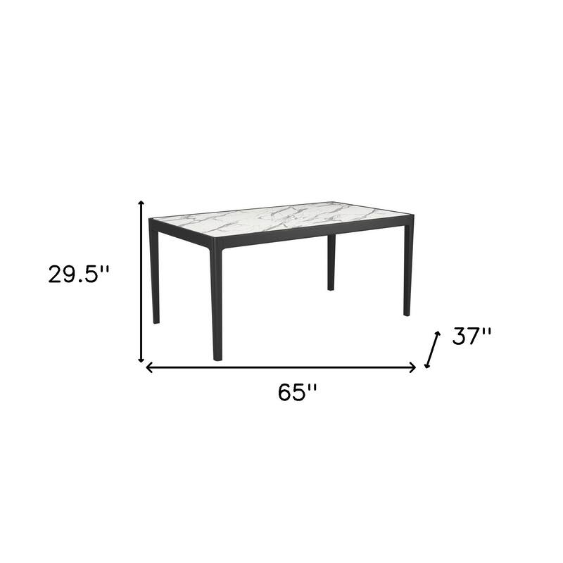 HomeRoots 65" White and Black Faux Marble and Solid Wood Dining Table - 65.00 in. x 29.50 in. x 37.00 in.