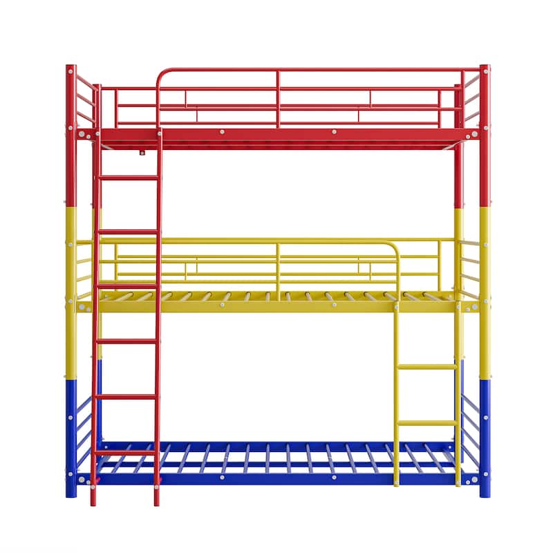 Metal Triple Bunk Bed,Twin Over Twin Bunk Bed for 3, 3 Beds with Guardrail and Ladder, Heavy Duty Triple Bed Frame for Teenagers