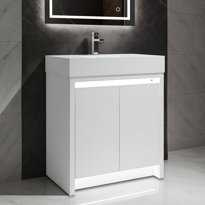 Blossom 48" All Wood Freestanding Bathroom Vanity with Acrylic Sink - 30" - Glossy - Glossy White