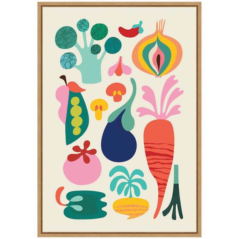 Kate and Laurel Sylvie Modern Colorful Abstract Veggies Framed Canvas by Rachel Lee