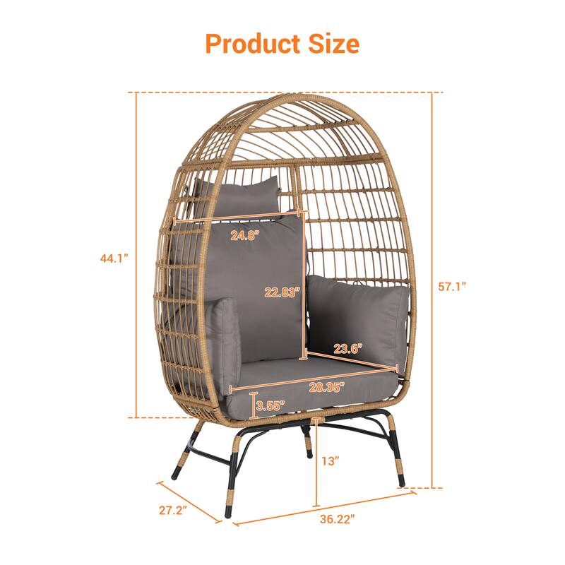 Oversized Outdoor Rattan Wicker Egg Chair with Cushions and Pillows