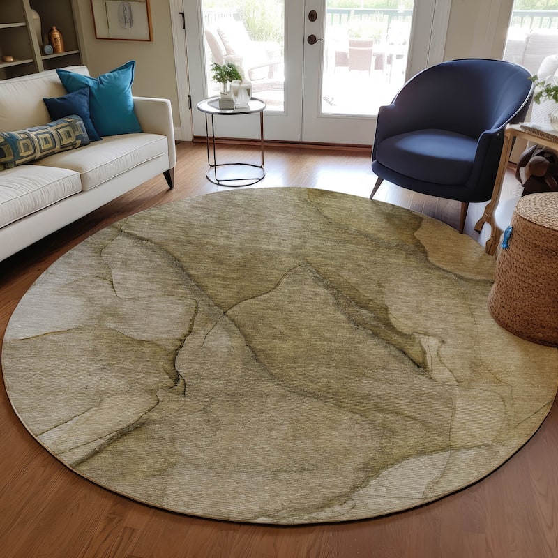 Machine Washable Indoor/ Outdoor Chantille Contemporary Abstract Rug - Brown - 8' x 8'