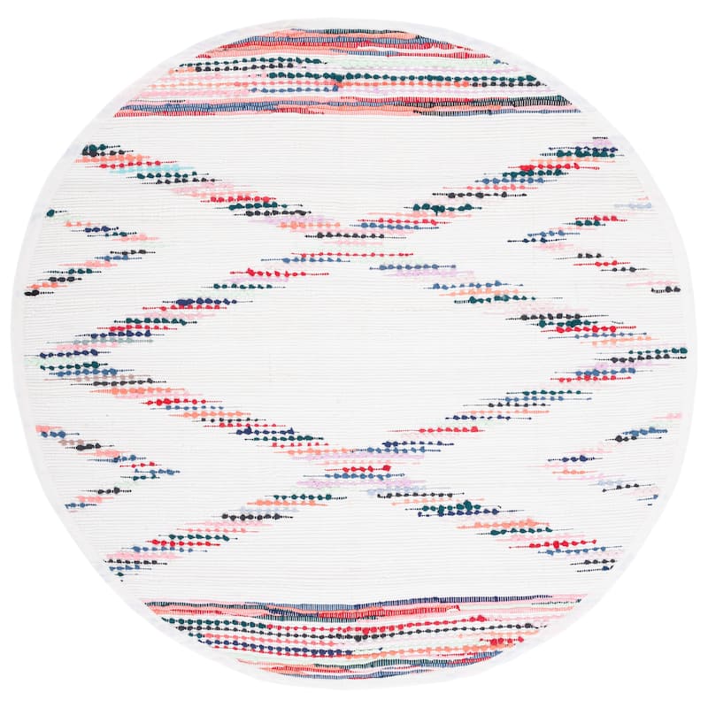 SAFAVIEH Flatweave Montauk Rietje Casual Rug - 6' Round - Ivory/Blue