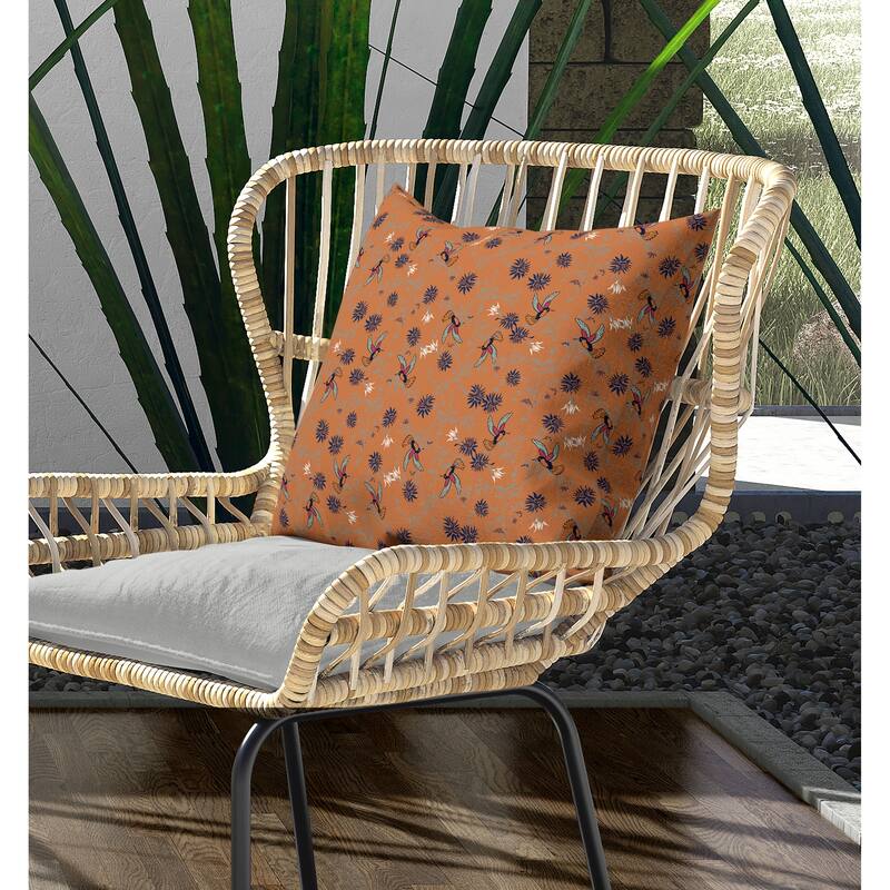 Songbird Flora Parade Indoor/Outdoor Reversible Throw Pillow Orange and Blue