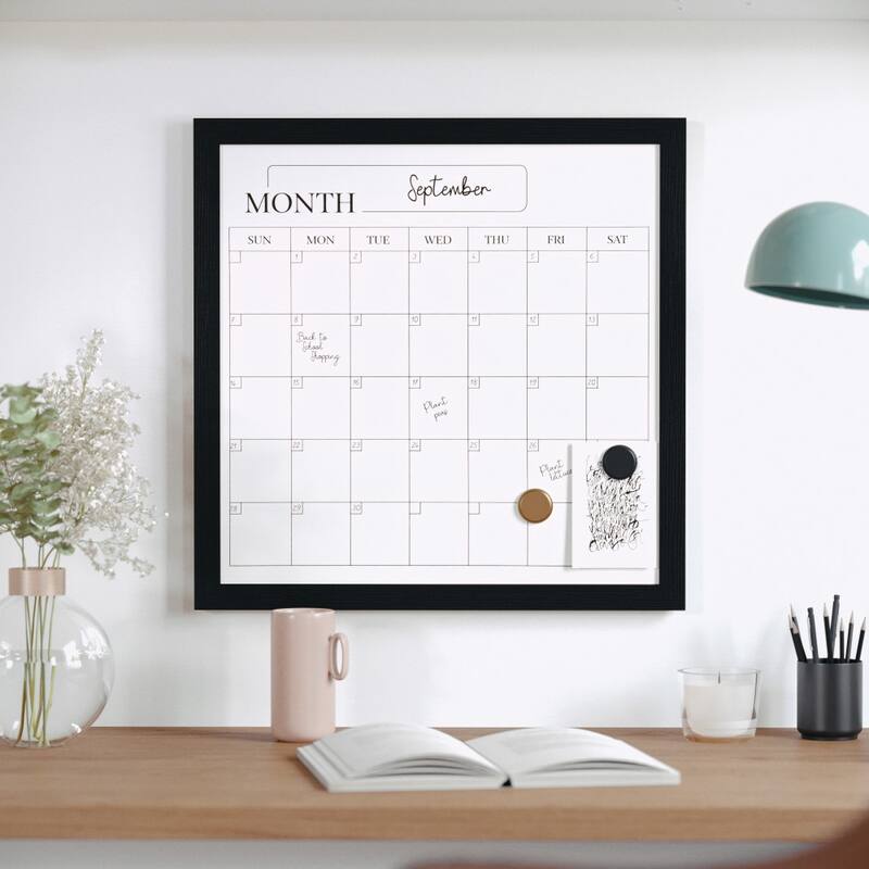 Martha Stewart Dry Erase Magnetic Monthly Calendar and with Woodgrain Frame - Black Woodgrain