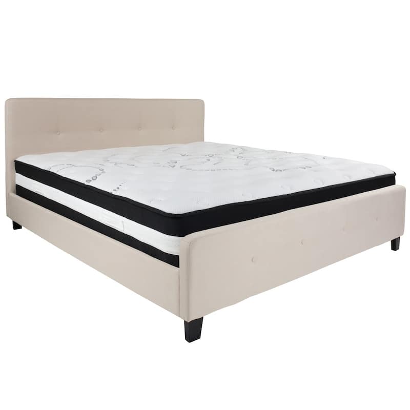 Button Tufted Upholstered Platform Bed with Pocket Spring Mattress