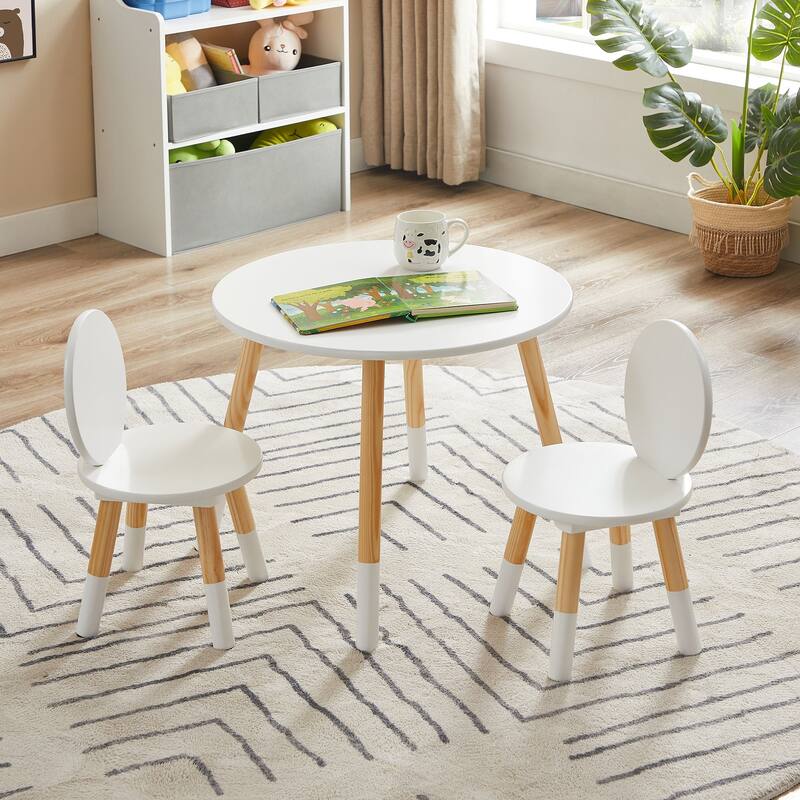 VECELO Kids Table with 2 Chairs Set for Toddlers, Boys, Girls, 3 Piece Kiddy Table and Chairs Set, White