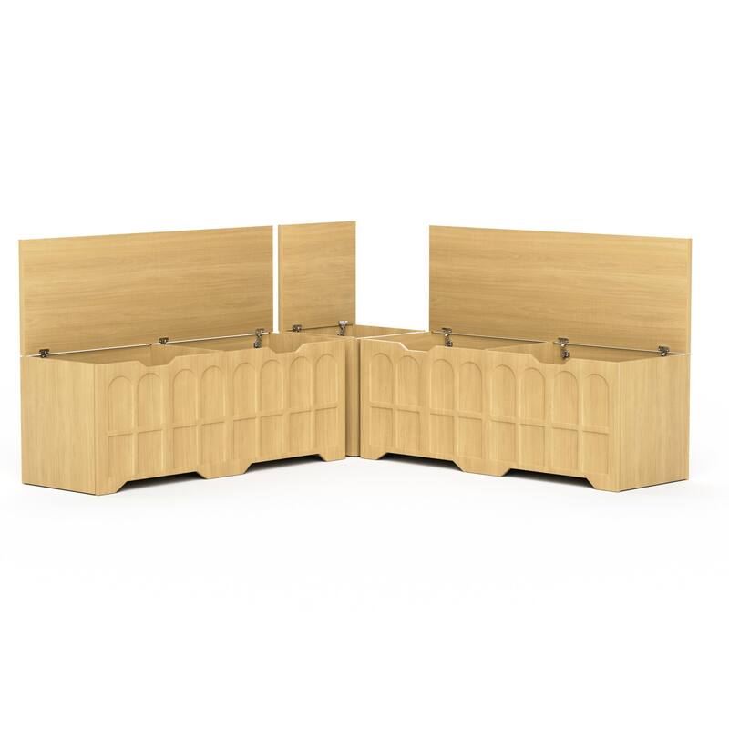 3-Piece L Shaped Corner Bench Set with Hidden Storage, 63" Kitchen Nook Seating, Wood Entryway Shoe Bench with Flip-Top