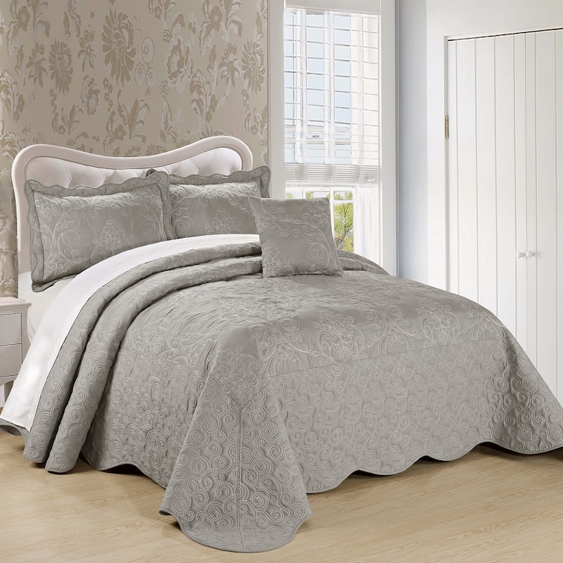 Serenta Damask Oversized 4-piece Bedspread Set - Ash Grey - King