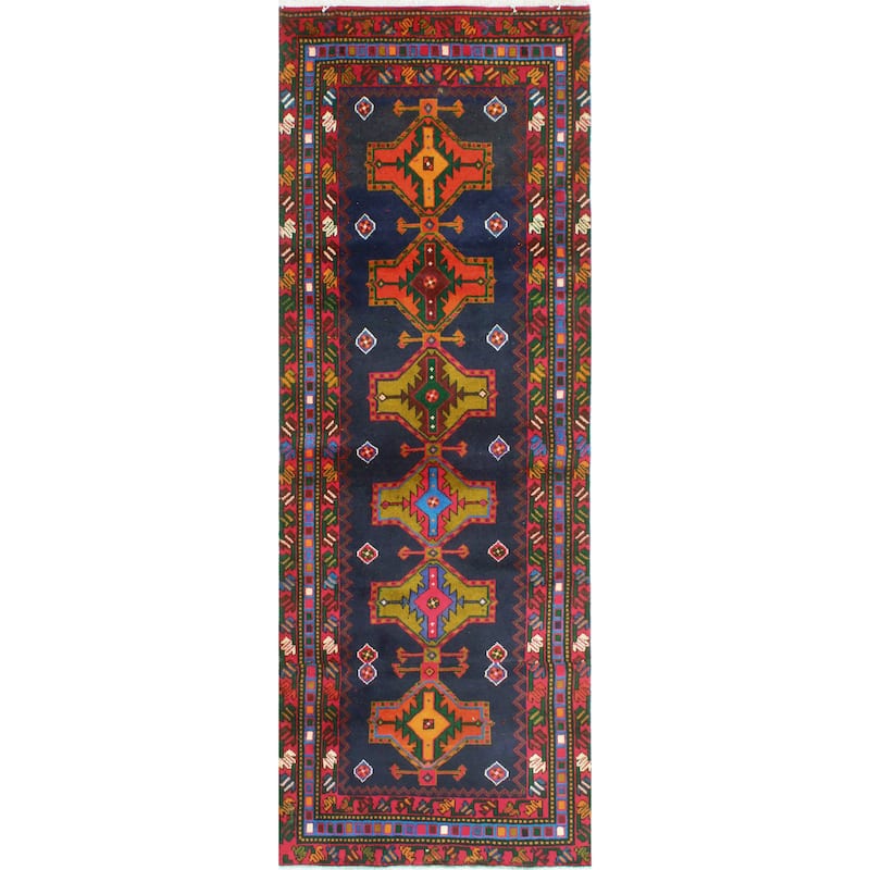 Fine Vintage Distressed Tayler Navy/Red Runner - 3'4" x 8'9"