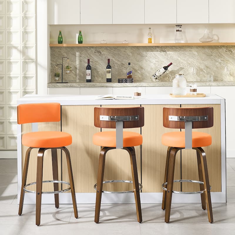 Upholstered Wood Swivel Bar/ Counter Stools, Set of 3
