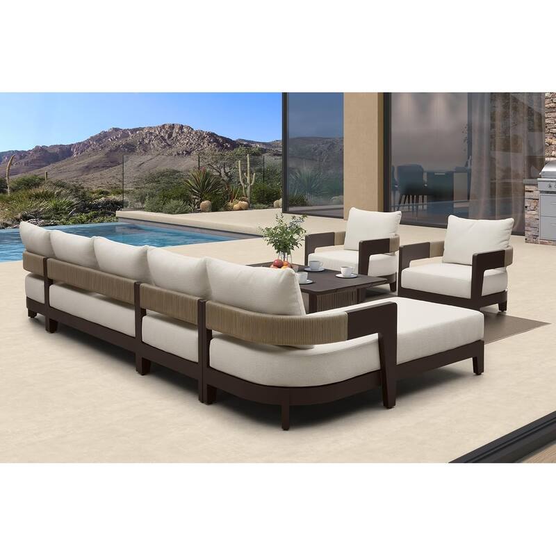 PURPLE LEAF Modern Aluminum Sectional Sofa with 7.87" Cushions for Yard Porch Deck Outdoor Conversation Sets