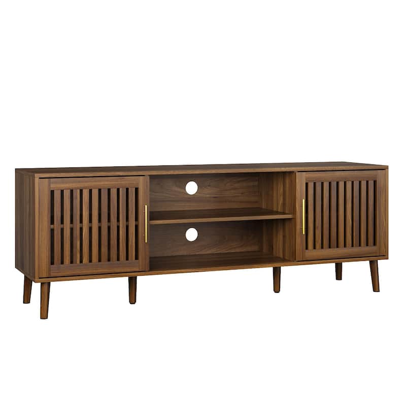 63 inch TV stand with 2 grille door cabinets and adjustable storage rack, Medieval modern TV cabinets with storage space