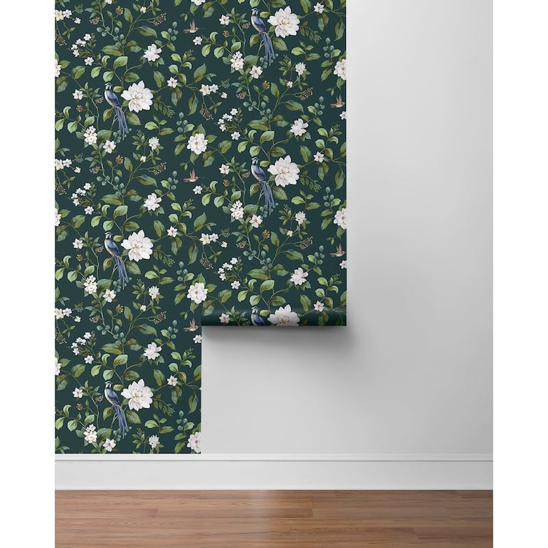 Daisy Bennett Designs Chinoiserie Bird Vine Premium Matte Non-Woven Peel and Stick Wallpaper