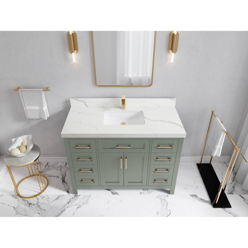 Willow Collections 48 in. W x 22 in. D Cambridge Single Sink Bathroom Vanity with Countertop - 2”Calacatta Laza - Evergreen