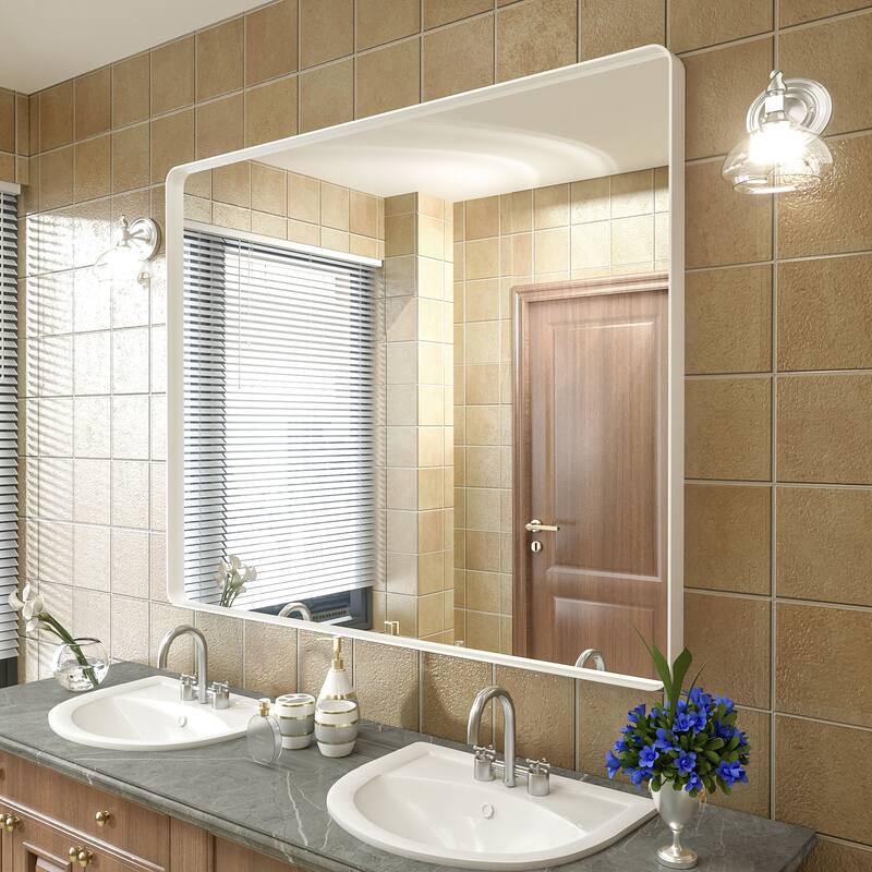 Modern Metal Frame Wall Mounted Bathroom Vanity Mirror - 48x40 - White