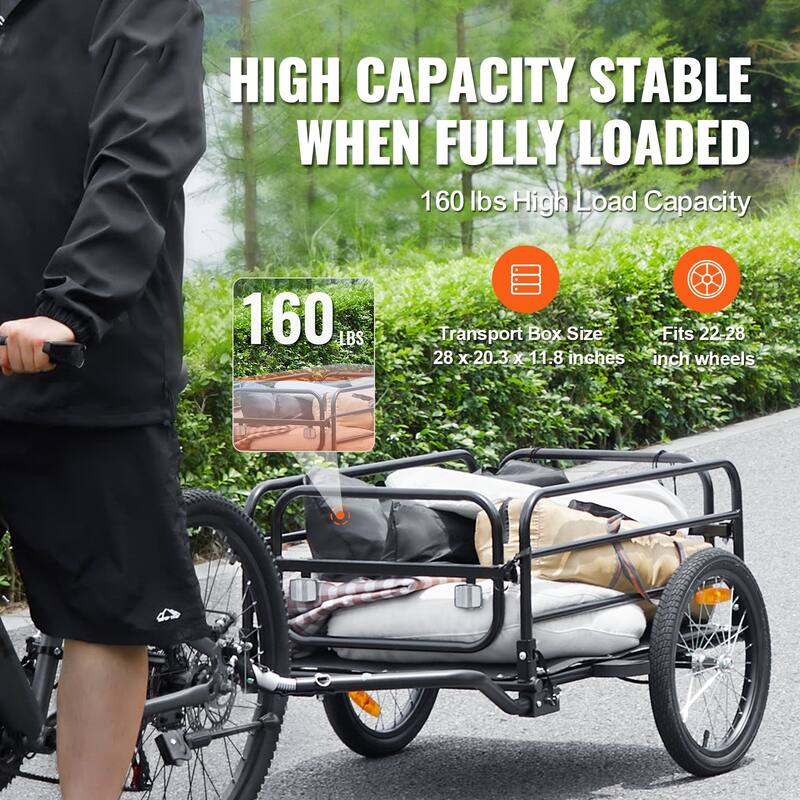 Bike Cargo Trailer, 160 lbs Load Capacity, Heavy-Duty Bicycle Wagon Cart, Foldable Compact Storage & Quick Release with Univers
